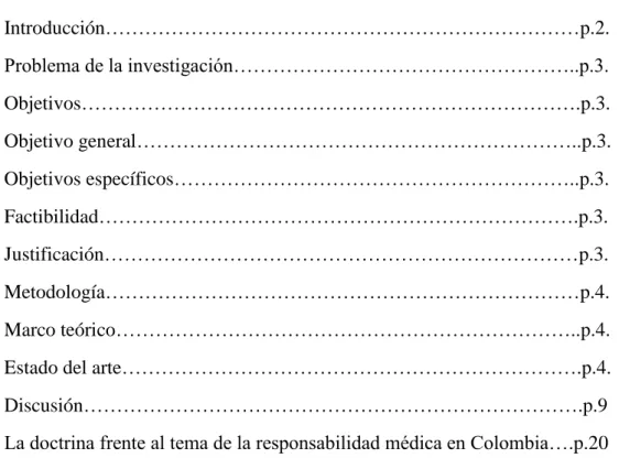 Tabla de contenido : Introducción………………………………………………………………p.2.  Problema de la investigación……………………………………………..p.3