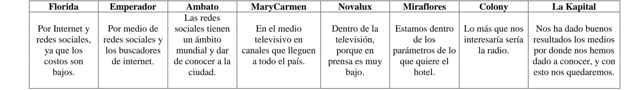 Tabla 8: Medios en los que le gustaría promocionar su marca 