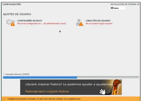 Fig. 8. Proceso de instalación de Fedora. 