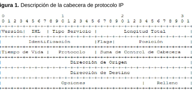 Figura 1. Descripción de la cabecera de protocolo IP 