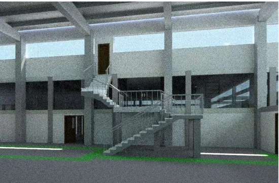 Figura 16. Vista escaleras conexión oficinas-nave modelo Revit. Fuente: elaboración propia.