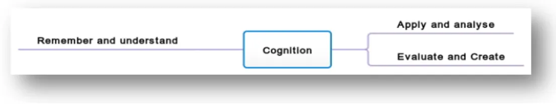 Figure  2  synthesises  the  themes  discussed  in  this  section  which  progresses  from  the  RBT cognitive process categories of lower order thinking skills (remember and understand),  through ‘apply and analyse’, to higher order thinking skills (evalu