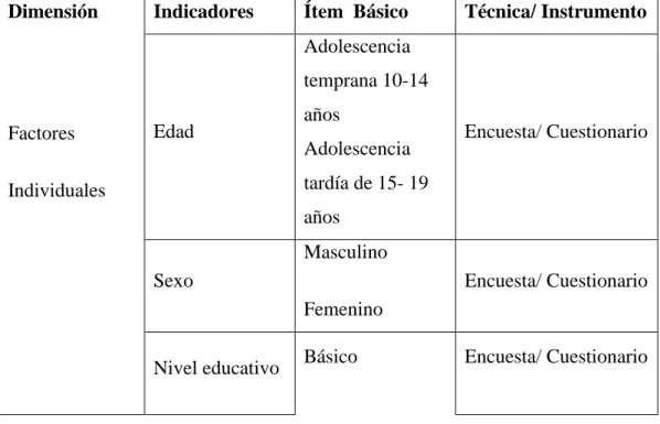 Tabla 1: Operacionalización de la variable independiente 