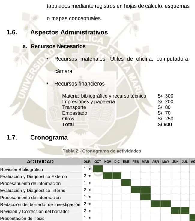 Tabla 2 - Cronograma de actividades 