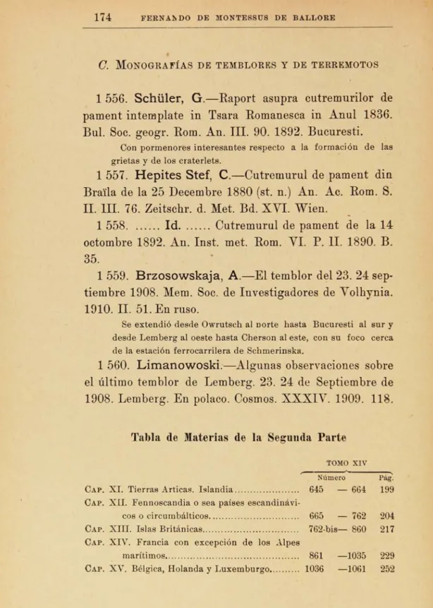 Tabla de Materias de la Segunda Parte