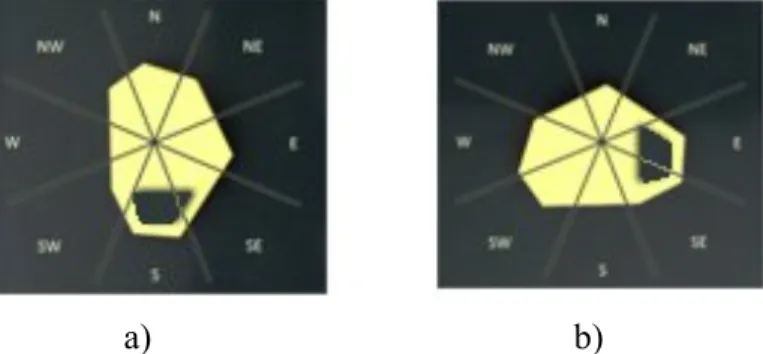 Fig. 3 Two qualitatively equal shapes, but with different orientations. Using an absolute and fixed CRF the holes  will have different positions and therefore both qualitative descriptions will be not equal 