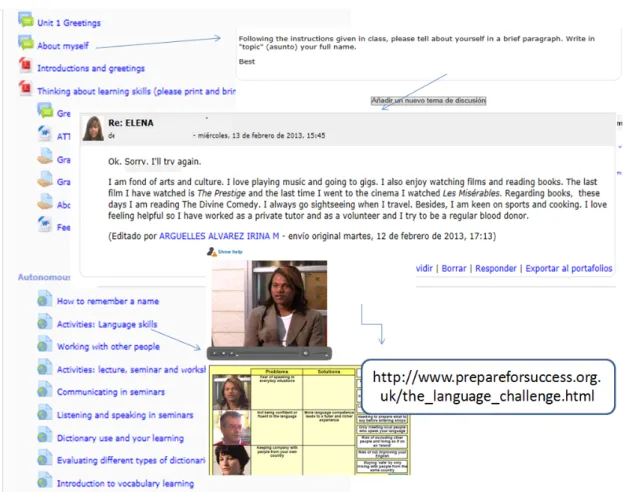 Figure 1. View of Module 1 in the VLE Moodle with examples of activities. 
