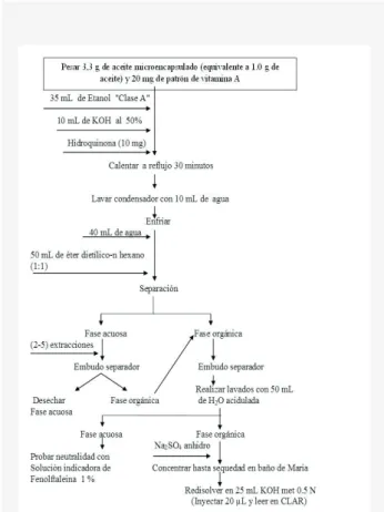 Figura 1. Procesamiento de las microcápsulas y la sustancia  de referencia química (vitamina A)