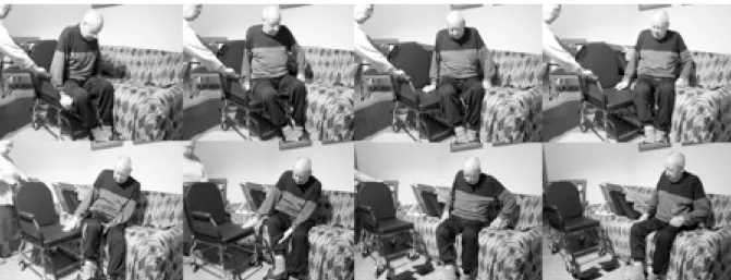 Figure 3. Sequence of moving the user to the couch with the assistance of an indirect user to  immobilize the wheelchair 