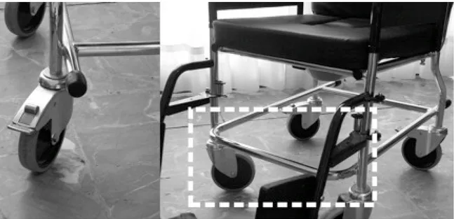 Figure 4. Brake system of the wheelchair and steel bar under the seat  5.2.4 Proposals for improvement