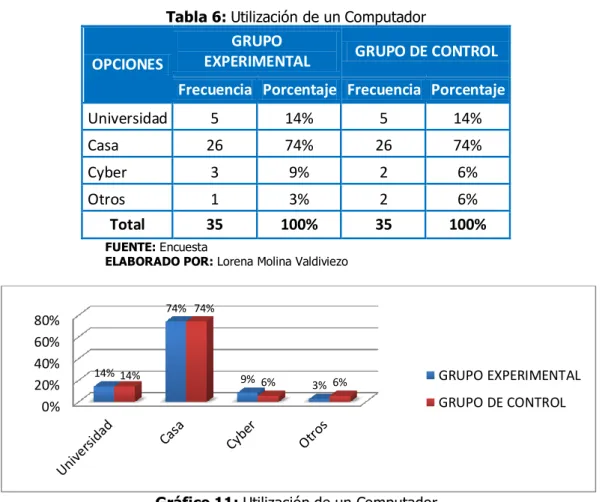Tabla 6: Utilización de un Computador 