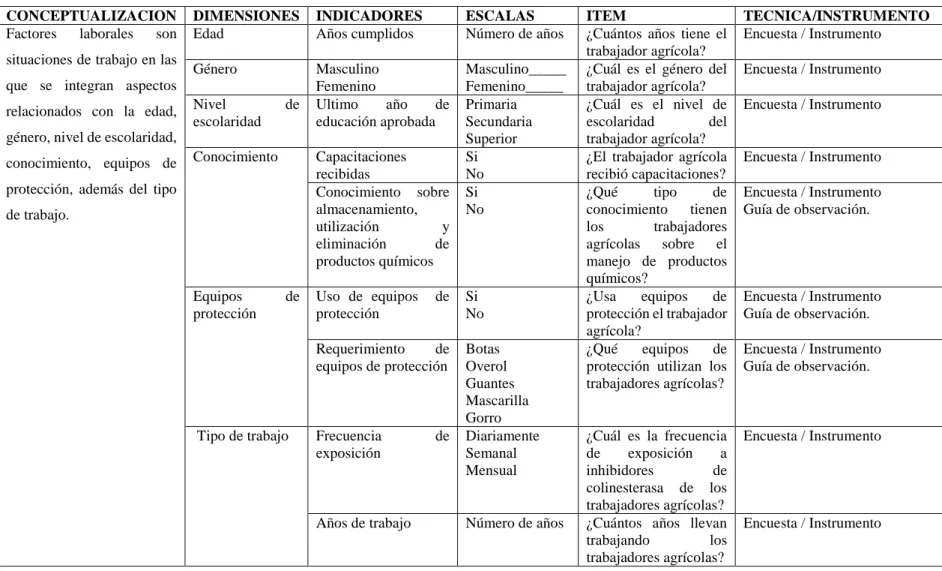 Tabla No. 5 Variable independiente – Factores laborales  