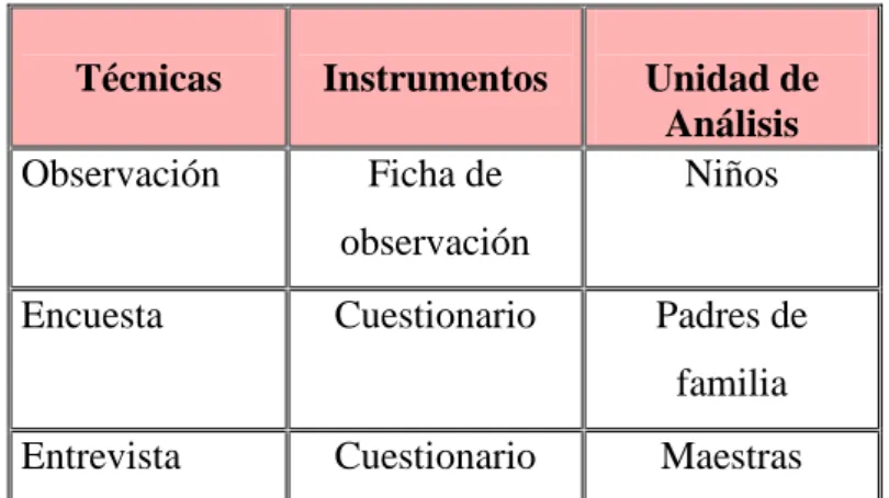 Cuadro No. 5: Técnicas e Instrumentos. 