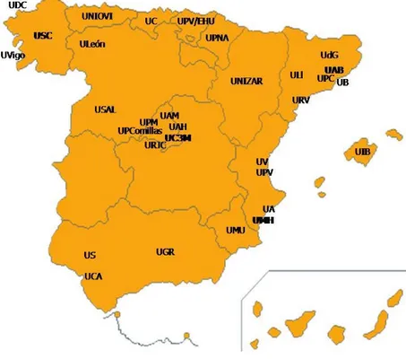 Figura 1. Distribución geográfica de las universidades participantes  d)  Análisis de la información 