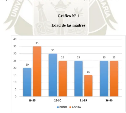 Gráfico Nº 1  Edad de las madres 