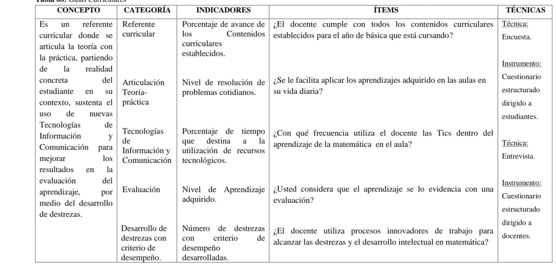 Tabla 08: Guías Curriculares  