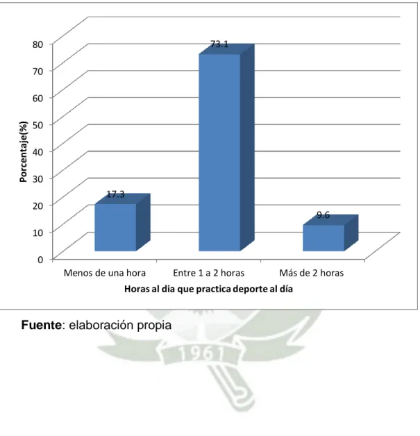 GRÁFICO 9: Horas al día que  practican deporte los alumnos que practican  deporte, del centro preuniversitario Bryce Arequipa, 2017 