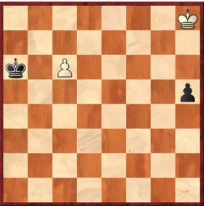Figure 2. The Réti endgame show the diagonal idea and the square rule in the  endgame of king and pawns 