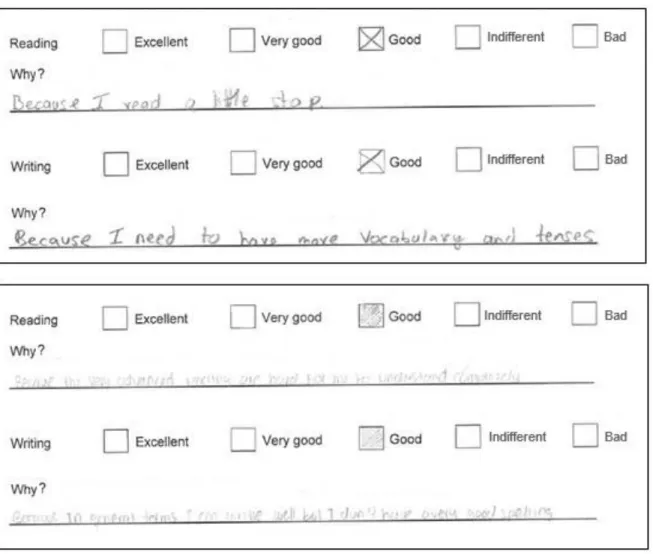 Figure 3. Self-view about reading and writing. 