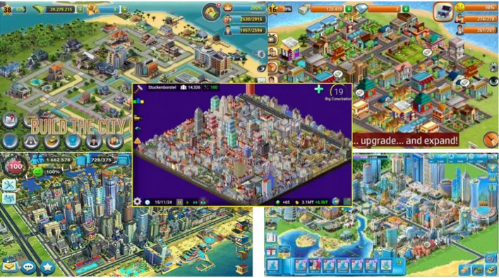 Figure 1: Comparison between different city builder mobile games. They look crowded, with     too many elements on the screen and they are difficult to understand in one sight