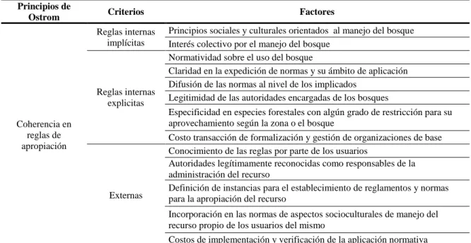 Tabla 5. Factores que determinan los criterios del principio Coherencia en reglas de provisión 