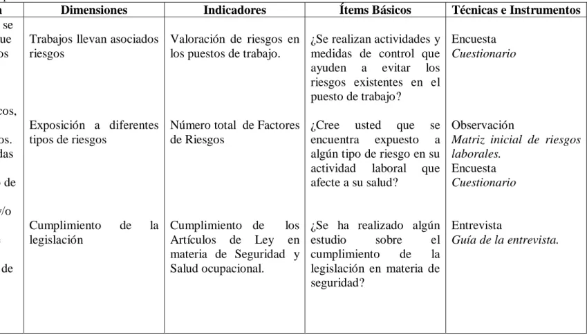 Cuadro N° 8: Variable Independiente 