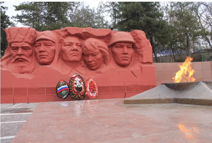 Foto 1. Monumento a los soldados caídos de la Segunda Guerra Mundial.   Centro de la ciudad de Elistá - República de Kalmukia