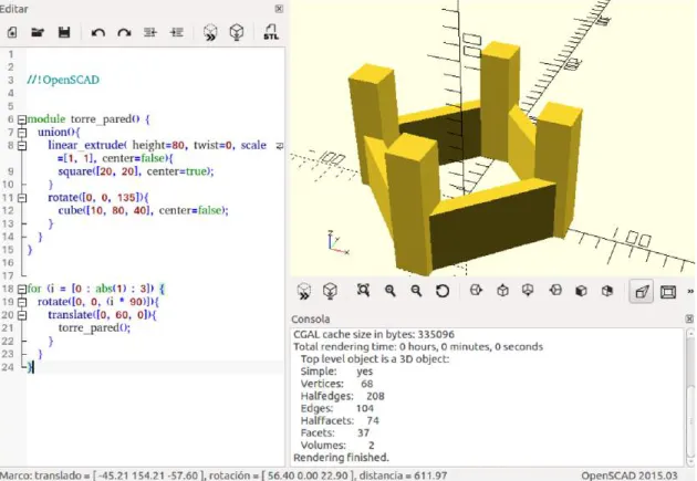 Figura 1. Modelo de castillo diseñado con OpenSCAD 