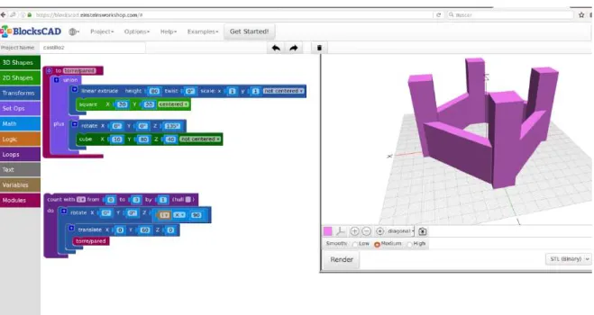 Figura 2. Modelo de castillo diseñado con BlocksCAD  Método  