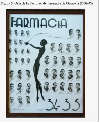 Figura 4. Orla de la Facultad de Farmacia de Granada (1933). Figura 5. Orla de la Facultad de Farmacia de Granada (1934-35).