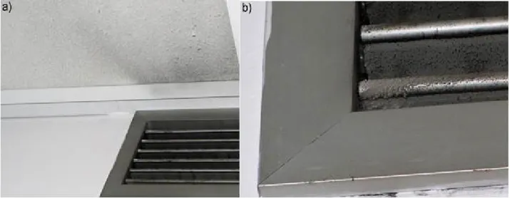 Figure 3. Soiling deposits evidencing circulation of particles (b is an enlarged portion of a)
