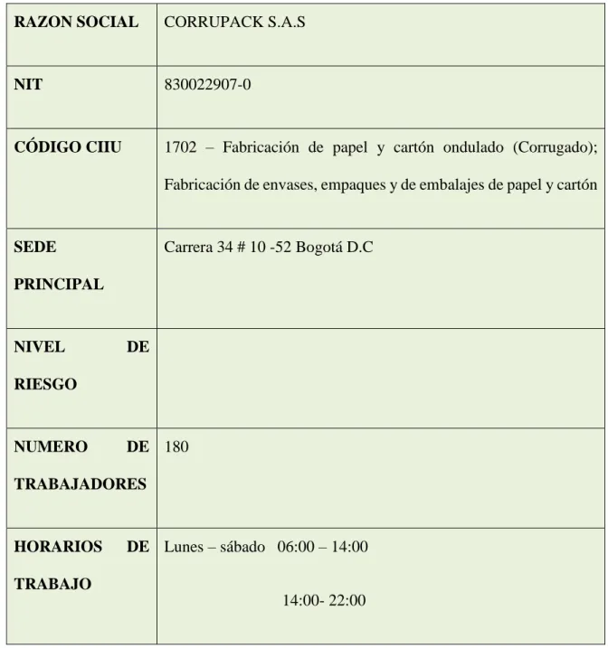 Tabla 1. Datos generales de la empresa 