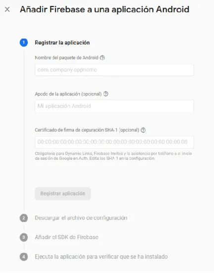 Figura 8 Asistente de conexión de Firebase [Elaboración propia] 