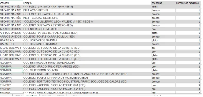 Figura 5: Captura de Pantalla Base de Datos por Localidad. Fuente: Elaboración Propia