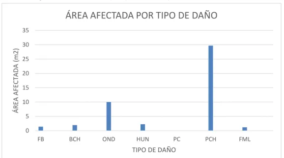Figura 11. Área afectación por tipo de daño en pavimento calzada Sur-Norte 
