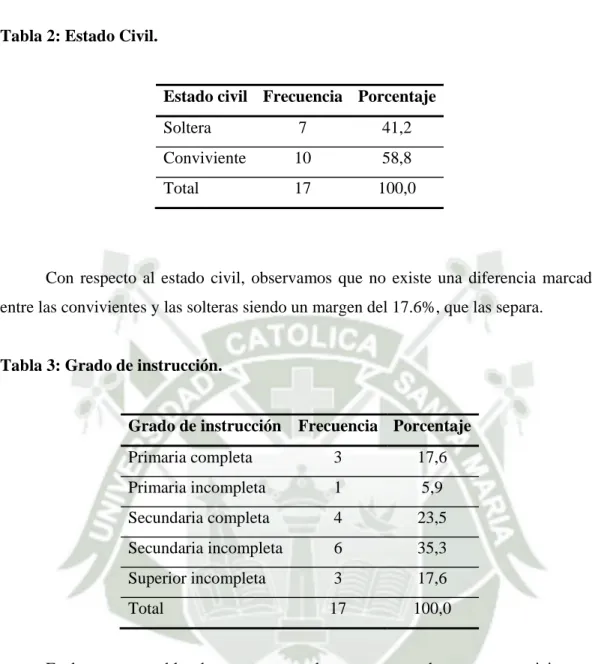 Tabla 3: Grado de instrucción. 