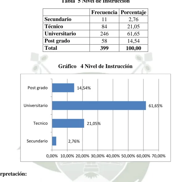 Tabla  5 Nivel de Instrucción 