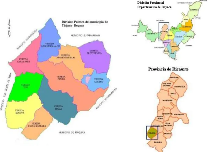 Figura 7. División política del municipio de Tinjacá y división provincial del departamento de Boyacá