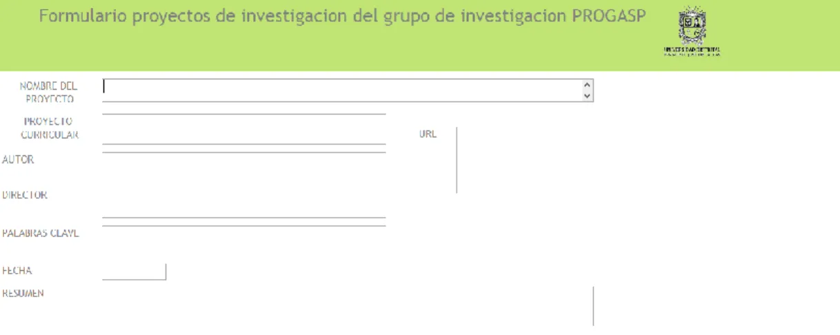 Ilustración 1 Formulario base de datos PROGASP GAIA 