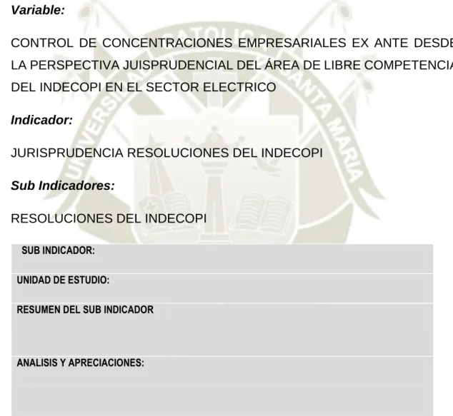 CUADRO DE LA ESTRUCTURA DEL INSTRUMENTO DE LA TERCERA  VARIABLE 