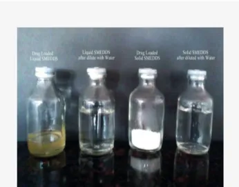 Fig. 2. Liquid SMEDDS versus Solid SMEDDS before and  After Dilution with Water
