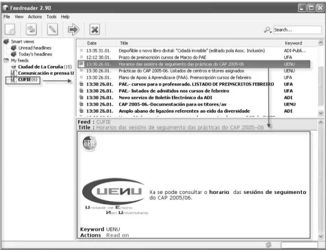 Figura 6.- Visionado del código de la tabla 2 a través del programa Feedreader