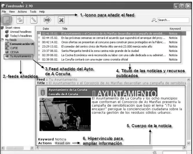 Figura 5.- Agregar feeds al lector de RSS FeedReader