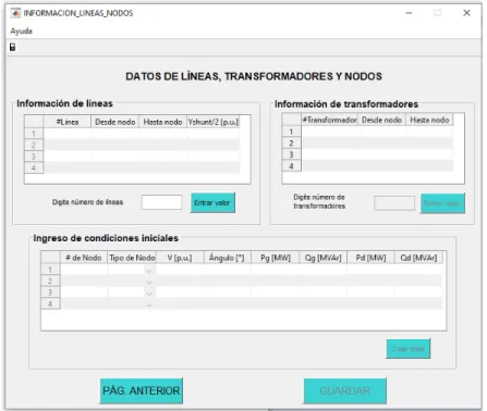 Figura 5: Interfaz de informaci´ on de l´ıneas y nodos del software Fluxtool. Fuente: Elaboraci´ on propia.
