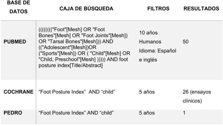 Tabla 1. Estrategia de búsqueda bibliográfica 