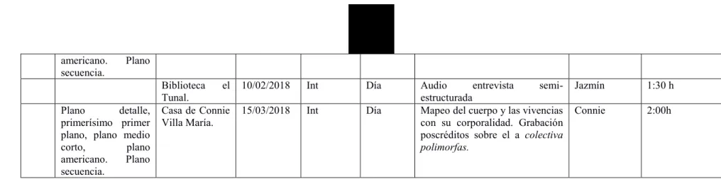 Tabla 3. Plan de rodaje 