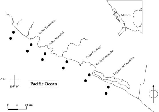 Figure 1. Study area, dots indicate the zooplanplankton sampling sites