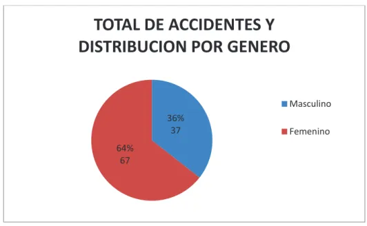 Gráfico 1: Total de accidentes y distribución por género 