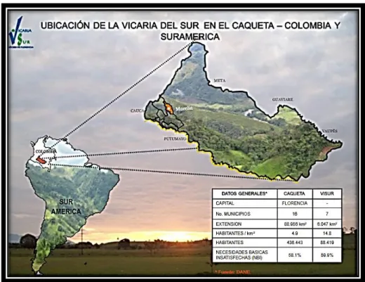 Figura 2. Mapa: municipios del Caquetá-acompañamiento Vicaría del Sur. 