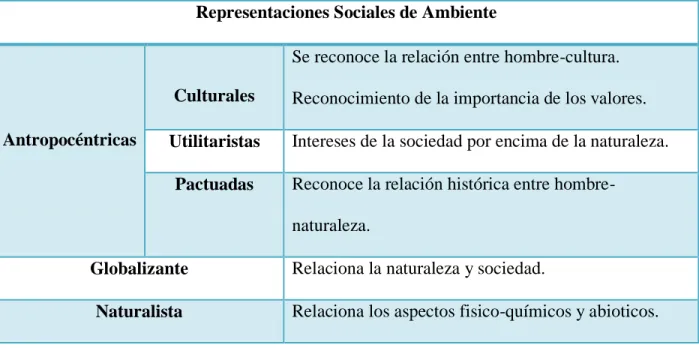 Tabla 2: representaciones sociales de ambiente para el Documento “Finca Amazónica” 